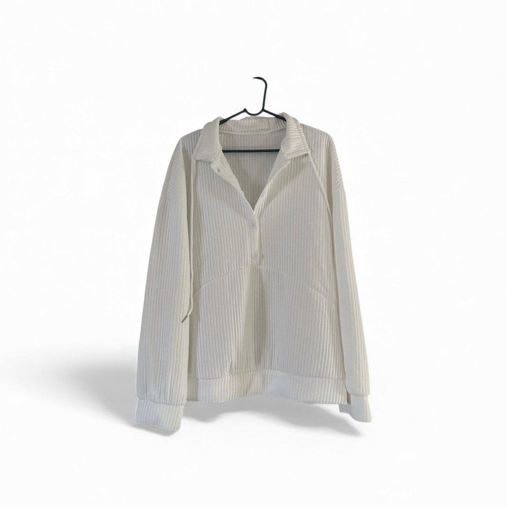 White Ribbed Pullover Sweater - Picture 3 of 12